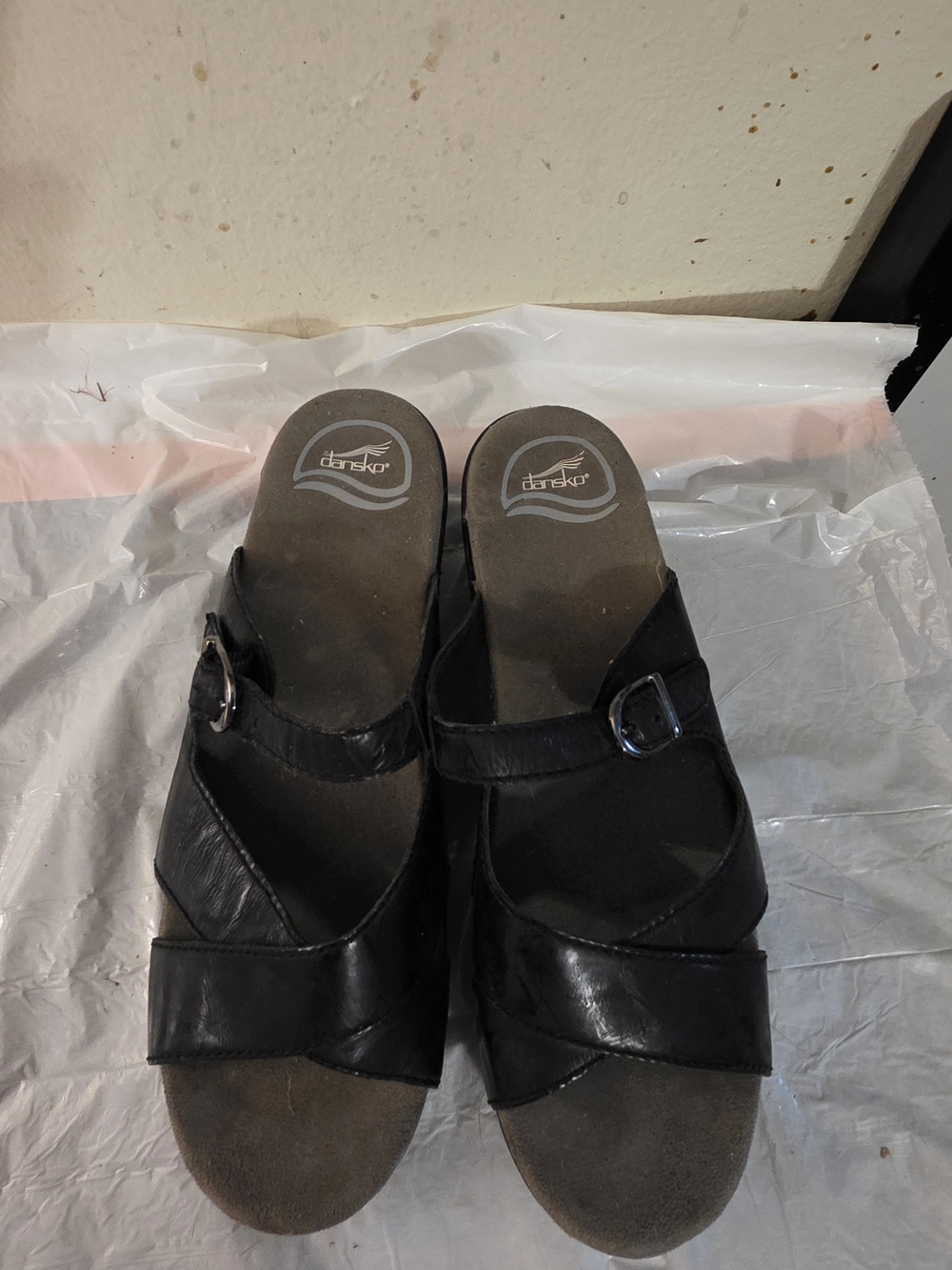 Dansko Black Leather Slide Sandals